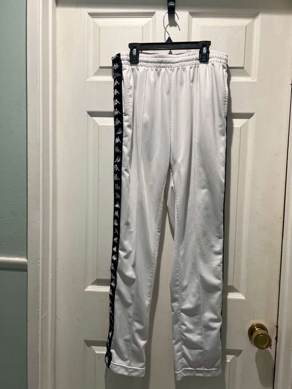 Kappa White Pants with Black Kappa Logo Side Tape